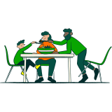 lllustration of a family having a meal at the table