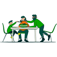 lllustration of a family having a meal at the table