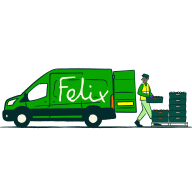 lllustration of a man loading a Felix van with crates of food
