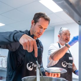 Andy Murray ladeling soup into a bowl